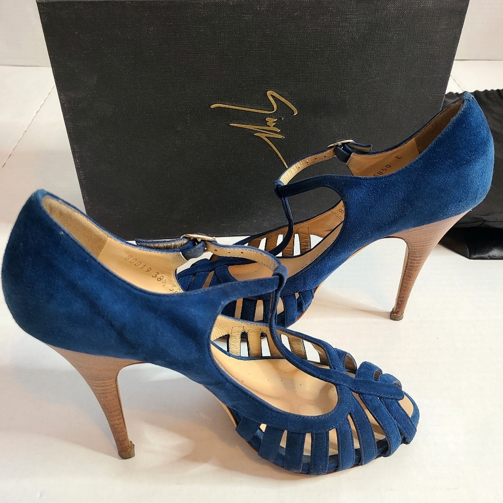 Giuseppe Zanotti Blue Suede Heels - Picture 5 of 15